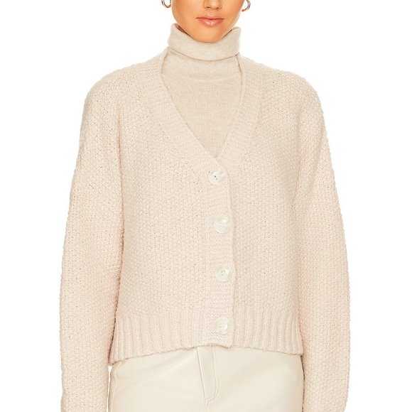 Lovers + Friends Revolve Lili Button Front Cardigan in Nude Beige Tan - Picture 1 of 7